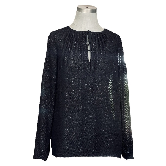 MICHAEL KORS Black Fuzzy Sparkle Textured Blouse
Women's Long Sleeve Shirt Top - Picture 3 of 7